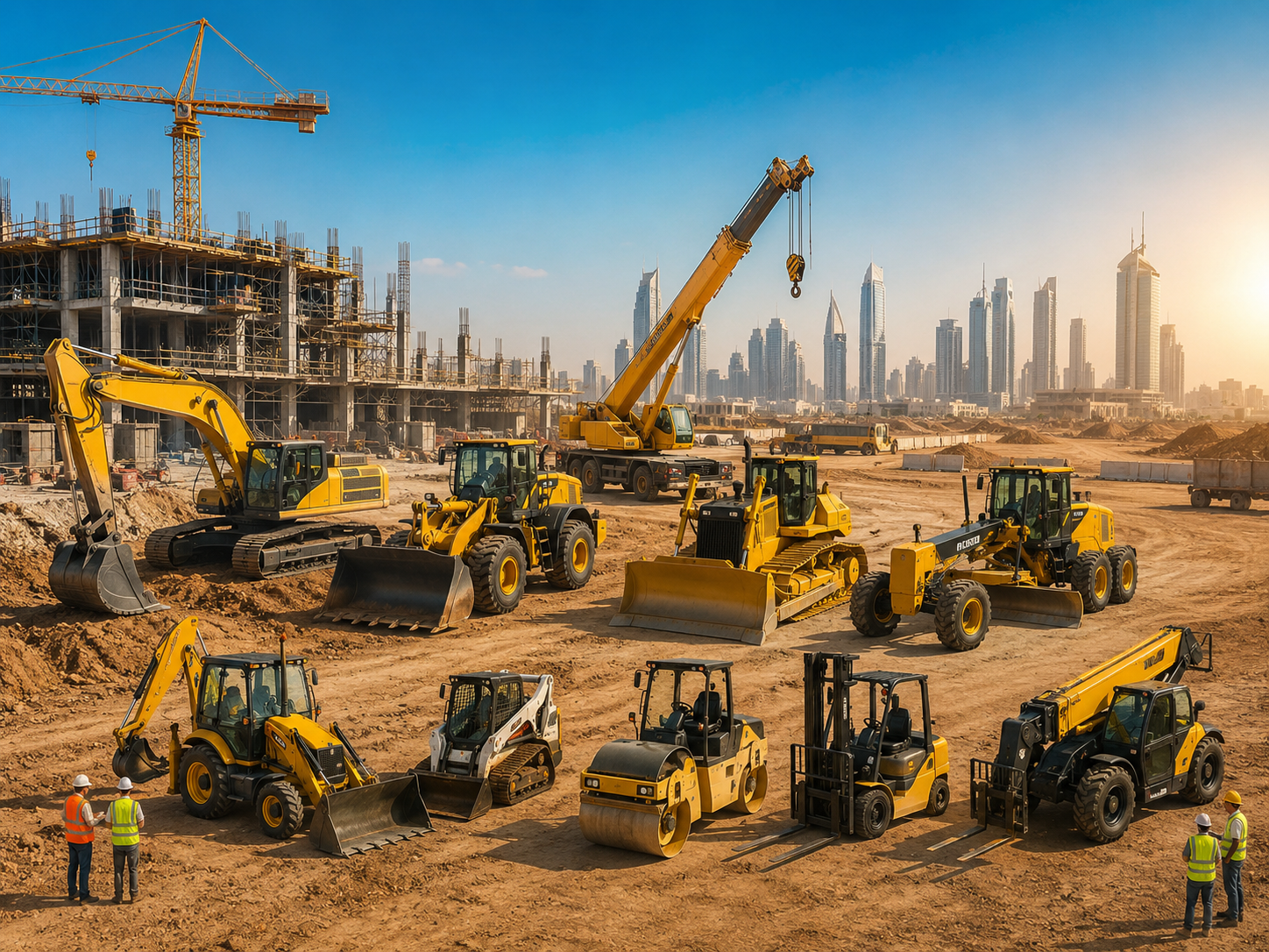 Cranes at industrial worksite